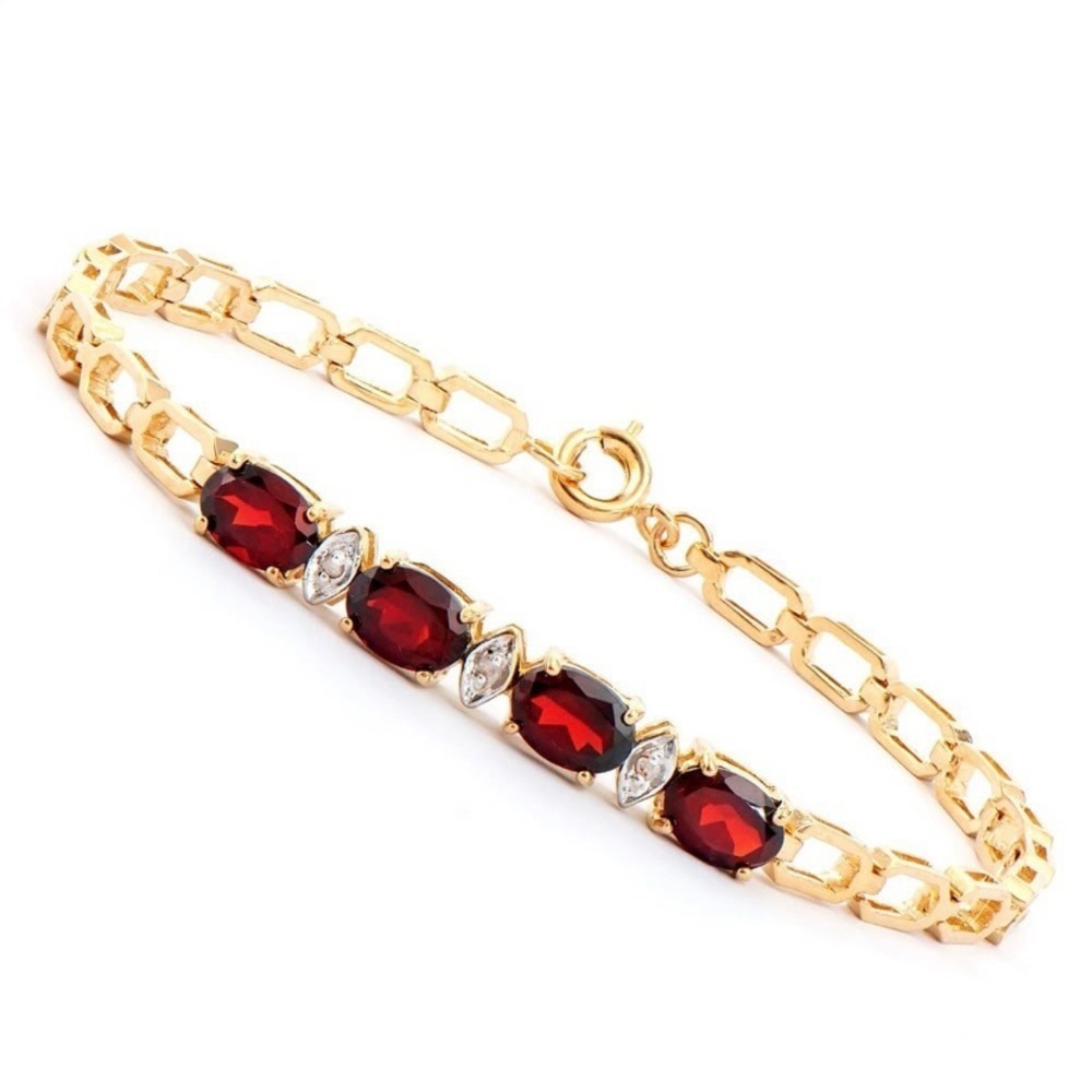 Plated 18KT Yellow Gold 3.50ctw Garnet and Diamond Bracelet‎